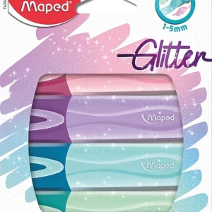 Marca Texto kit com 4 cores Pastéis + Glitter