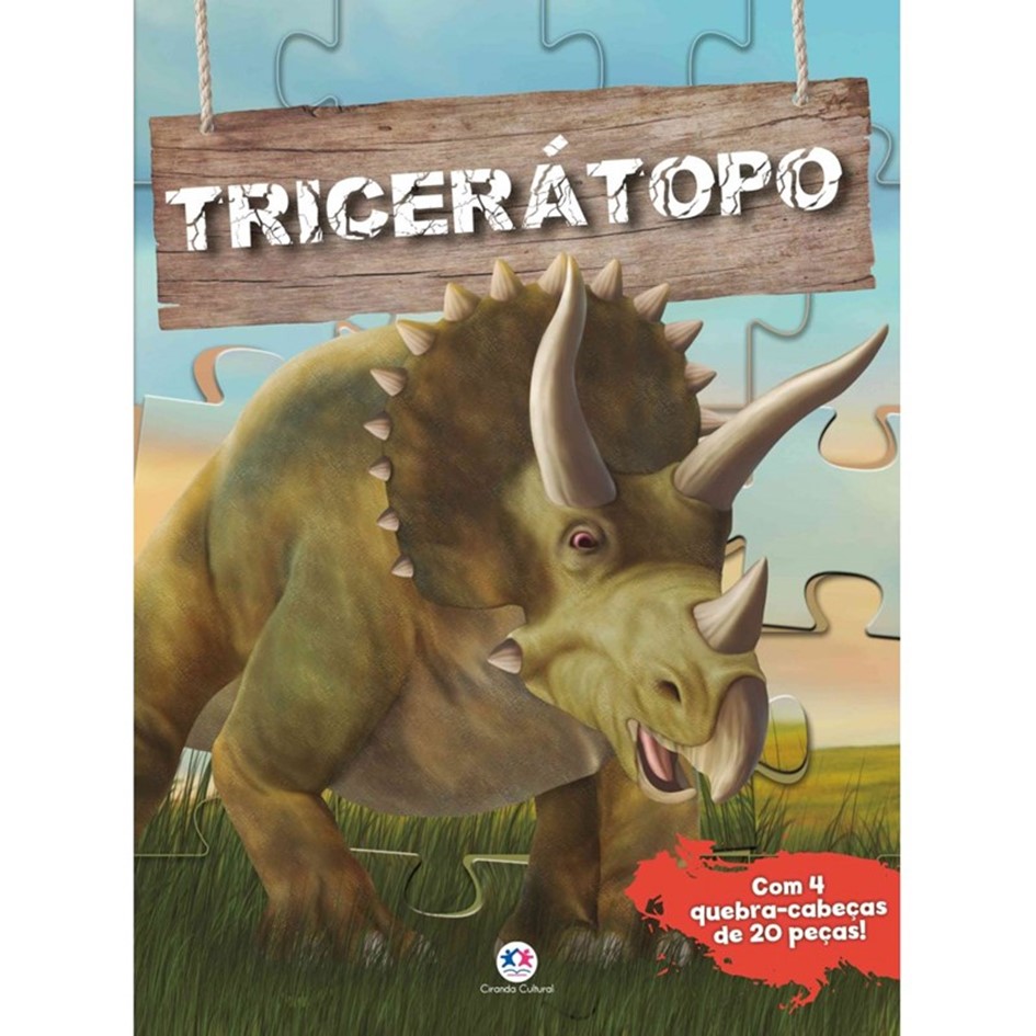 Livro com Quebra-cabeça dos Dinossauros Tricerátopo