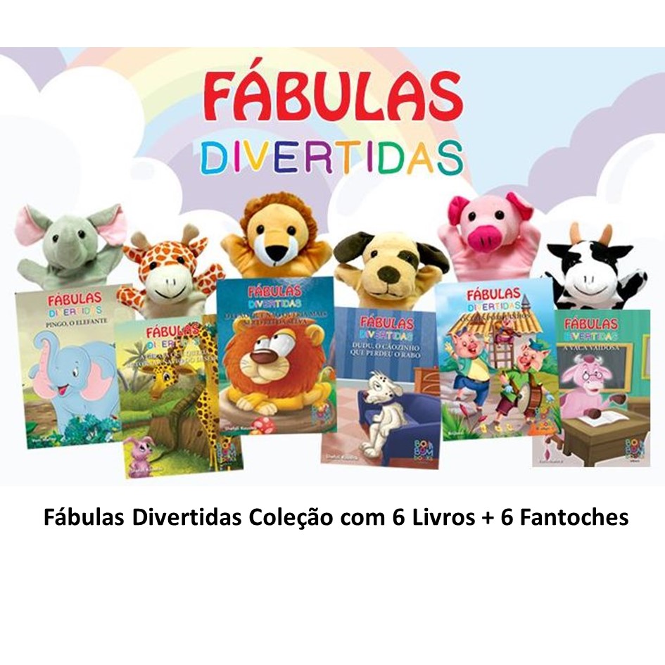 Fábulas Divertidas Coleção com 6 Livros + 6 Fantoches